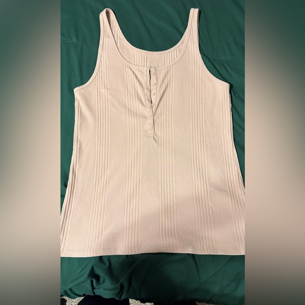 a new day Cream Ribbed Henley Tank Top